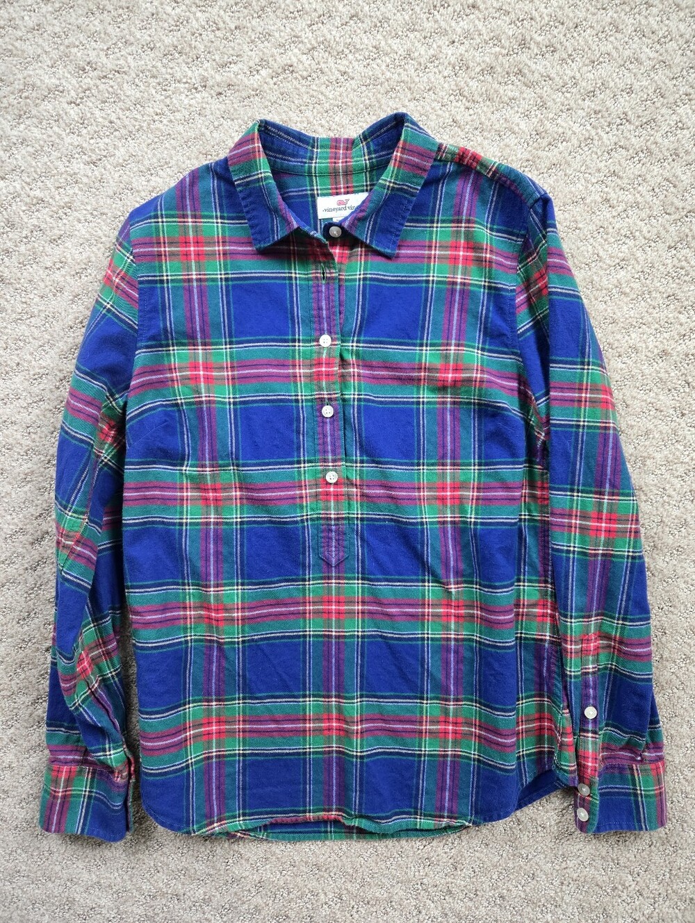 Vineyard Vines Blue, Red & Green Plaid Button-Down Flannel Shirt, Sz 6
